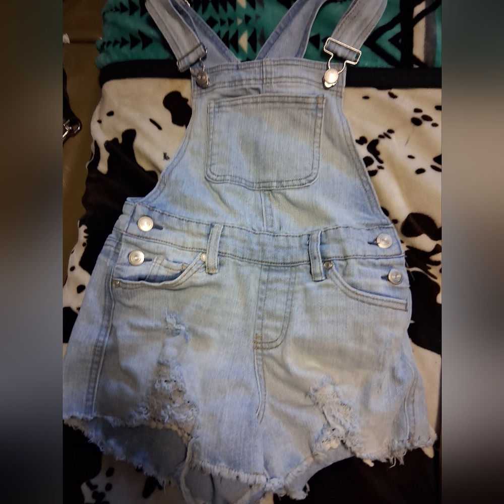 No Boundaries Light Blue Distressed Denim Overall Shorts